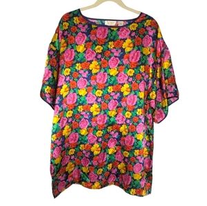 Vintage Victoria's Secret gold label floral Rosette satin nightgown woman's L